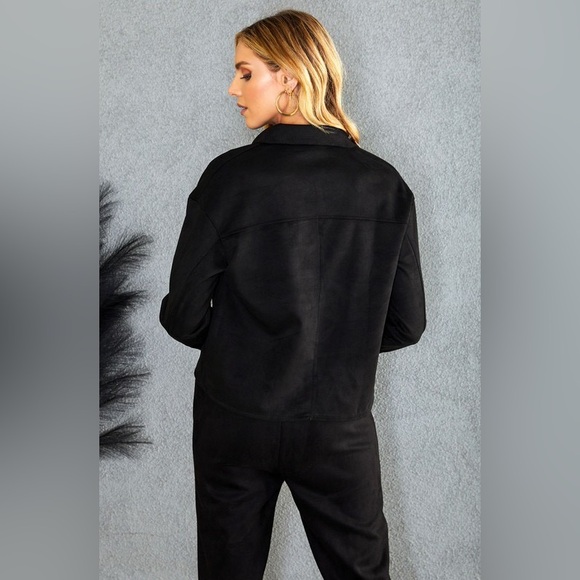 (35703-SUE-ROY) BUTTON UP COLLARED SUEDE JACKET WITH FRONT POCKETS - Picture 3 of 5